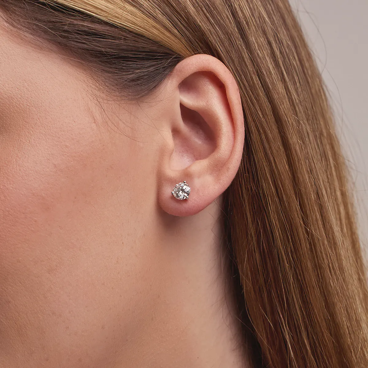 2 ctw Round Near-Colorless Lab Grown Diamond Three Prong Martini Stud Earrings - Image 3