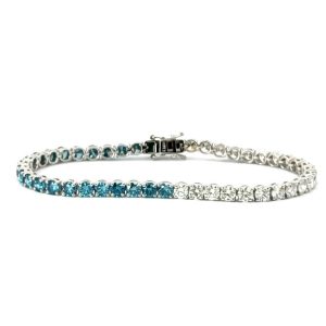 8.81 Carat Lab-Grown Round Brilliant Diamond Blue Tennis Bracelet in 14K White Gold