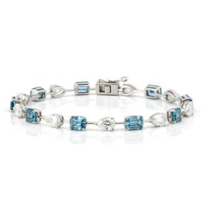 5.89 Carat Lab-Grown Multi-Cut Diamond Tennis Bracelet in 14K White Gold (Blue Edition)