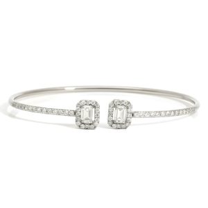 1.19 Carat Lab-Grown Round & Emerald Cut Diamond Bangle in 18K White Gold