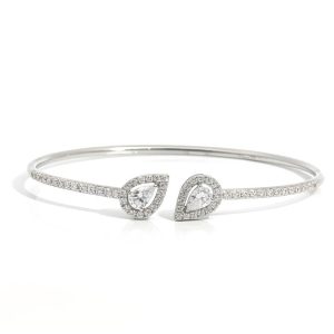 1.23 Carat Lab-Grown Round & Pear Cut Diamond Bangle in 18K White Gold