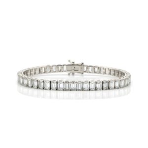 17.25 Carat Lab-Grown Emerald Cut Diamond Tennis Bracelet in 18K White Gold