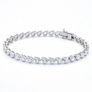 9.42 Carat Lab-Grown Pear Brilliant Diamond Tennis Bracelet in 18K White Gold