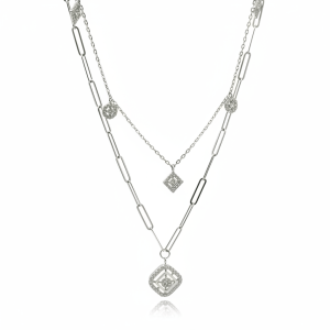 0.72 Carat Lab-Grown Round Brilliant Diamond Two-Line Necklace in 18K White Gold