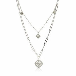 0.74 Carat Lab-Grown Round Brilliant Diamond Two-Line Necklace in 18K White Gold