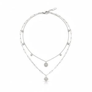 0.85 Carat Lab-Grown Round Brilliant Diamond Two-Line Necklace in 18K White Gold