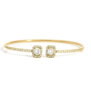 1.18 Carat Lab-Grown Round & Emerald Cut Diamond Bangle in 18K Yellow Gold
