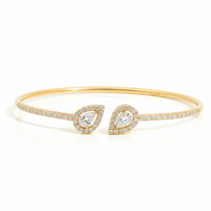 1.24 Carat Lab-Grown Round & Pear Cut Diamond Bangle in 18K Yellow Gold