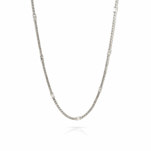 9.58 Carat Lab-Grown Round & Emerald Cut Diamond Tennis Necklace in 18K White Gold