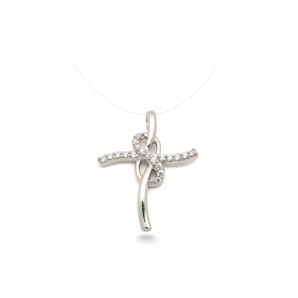 0.16 Carat Lab-Grown Round Diamond Cross Cluster Pendant in 18K White Gold (4)