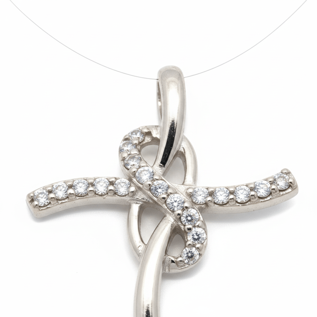 0.16 Carat Lab-Grown Round Diamond Cross Cluster Pendant in 18K White Gold (4)