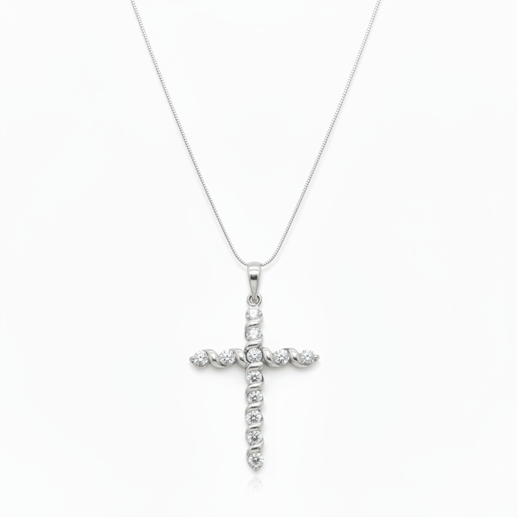 0.72 Carat Lab-Grown Round Diamond Cross Pendant in 18K White Gold (2)