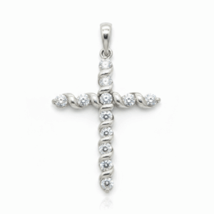 0.72 Carat Lab-Grown Round Diamond Cross Pendant in 18K White Gold