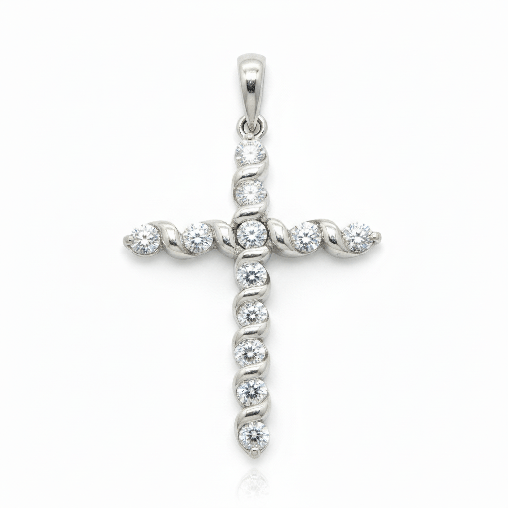 0.72 Carat Lab-Grown Round Diamond Cross Pendant in 18K White Gold (2)