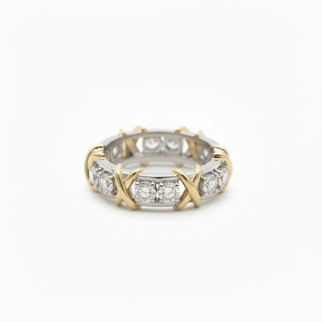 0.96 Carat Lab-Grown Round Diamond Wedding Band in 9K Two-Tone Gold (1)