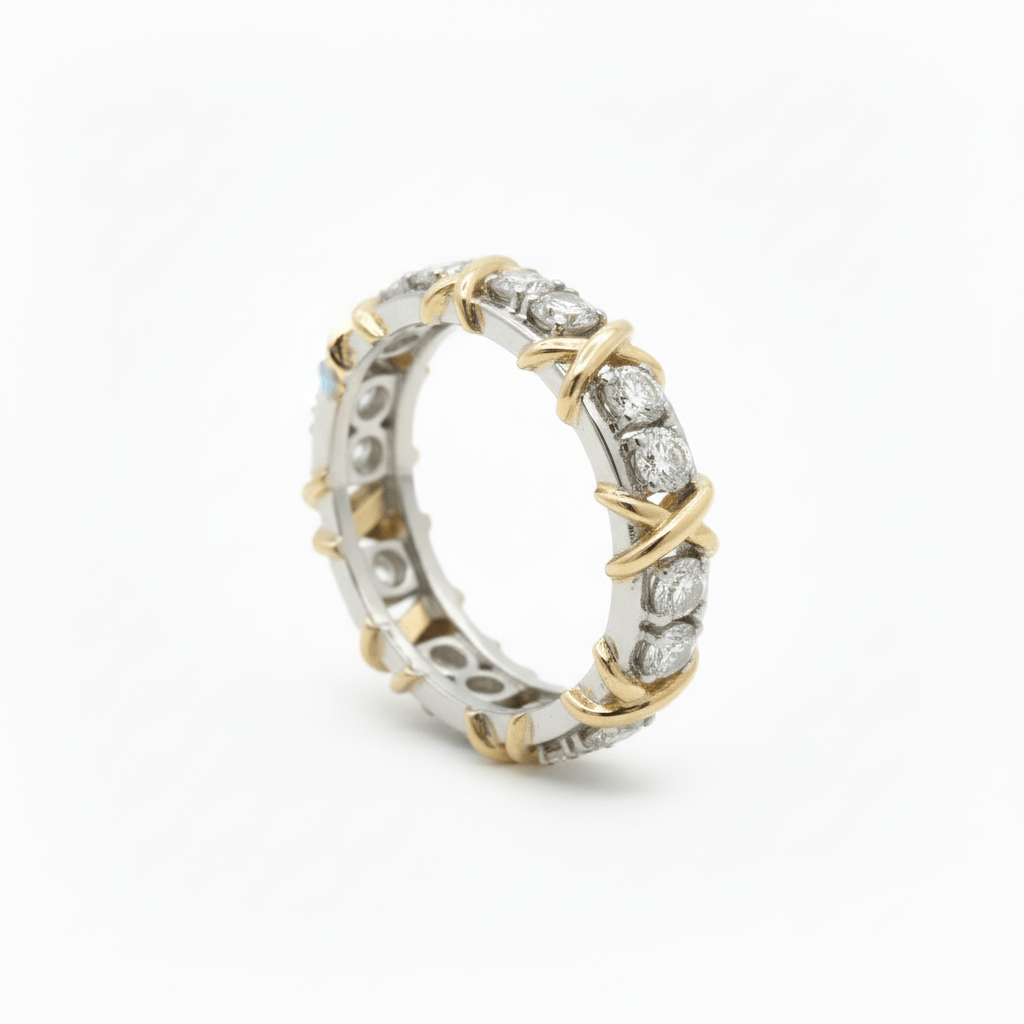 0.96 Carat Lab-Grown Round Diamond Wedding Band in 9K Two-Tone Gold (1)