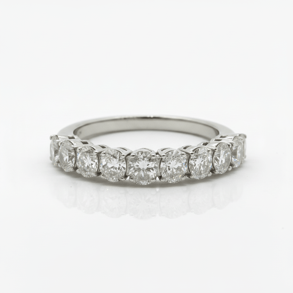 0.99 Carat Lab-Grown Oval Diamond Half Eternity Ring in 9K White Gold (1)