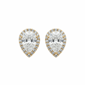 1.39 Carat Lab-Grown Round & Pear Brilliant Diamond Stud Earrings in 18K Yellow Gold