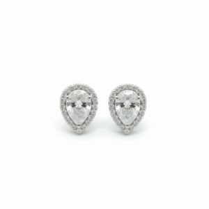 1.52 Carat Lab-Grown Round & Pear Brilliant Diamond Stud Earrings in 18K White Gold