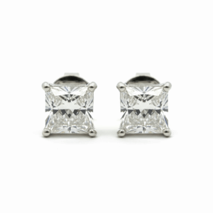 2.09 Carat Lab-Grown Princess Cut Diamond Solitaire Stud Earrings in 14K White Gold