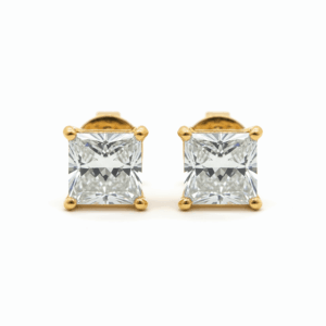 2.09 Carat Lab-Grown Princess Cut Diamond Solitaire Stud Earrings in 14K Yellow Gold