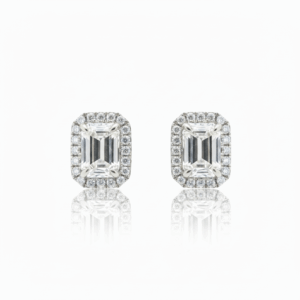 3.49 Carat Lab-Grown Emerald Diamond Halo Stud Earrings in 10K White Gold
