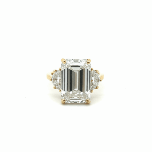 9.06 Carat Lab-Grown Emerald Diamond Trilogy Ring in 14K Yellow Gold