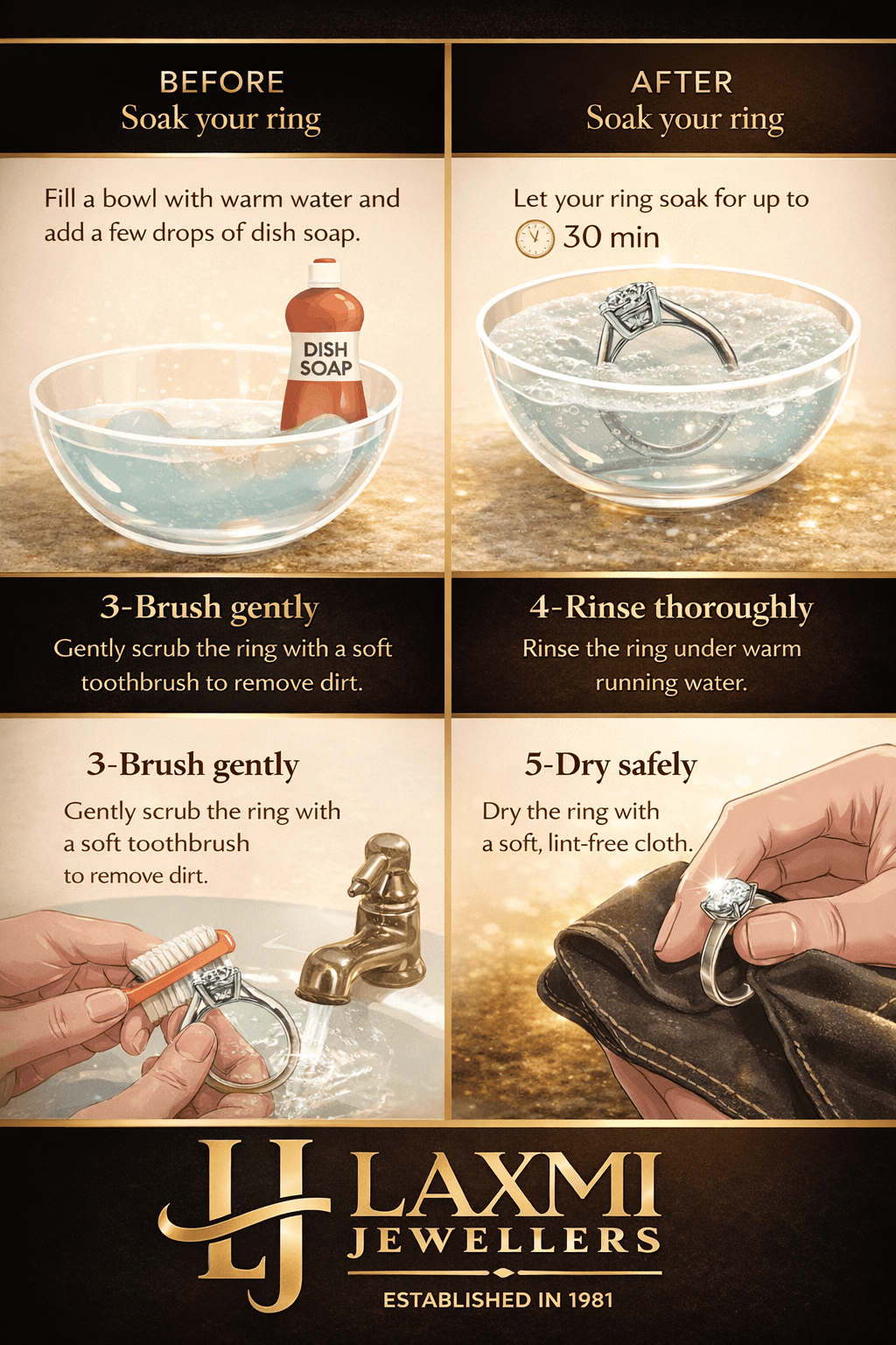 Safe at-home cleaning method for diamond jewellery