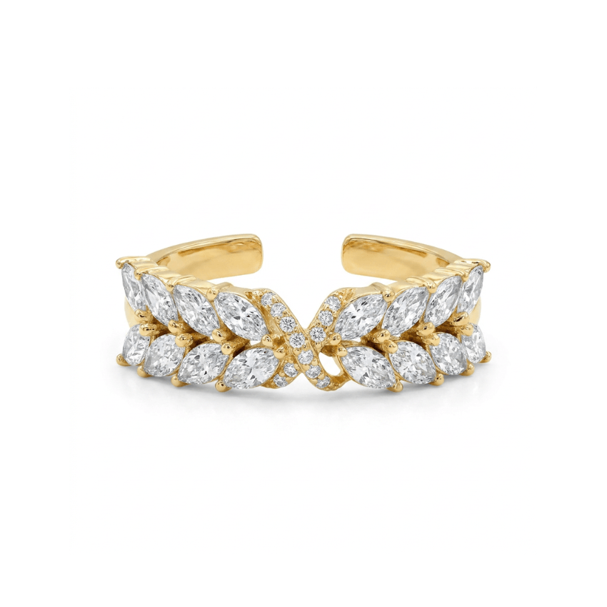 0.96 Carat Lab-Grown Marquise & Round Diamond Half Eternity Ring in 9K Yellow Gold (1)